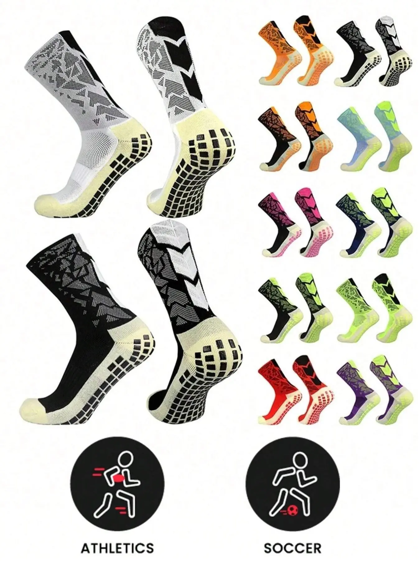 Unisex Sporty Mid-Calf Socks, Durable Silicone Non-Slip Football & Basketball Socks, Breathable Towel Bottom Training Socks, Yoga Socks