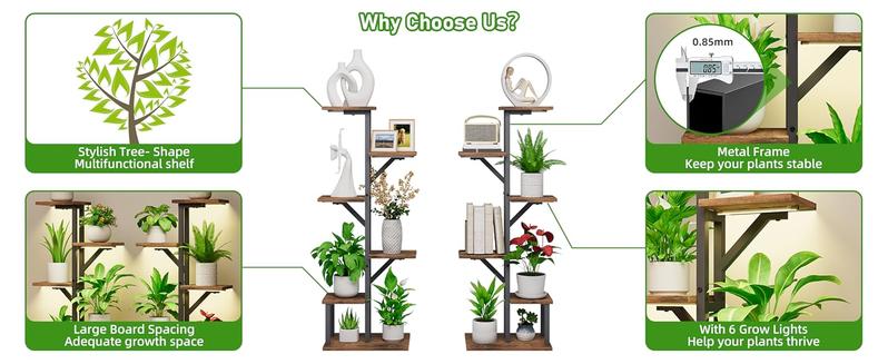 2 Pack Plant Stand with Grow Lights , 5 Tiered Corner Shelves, 45" Rack Display for Pots Multiple, Flower Holder for Living Room Patio Balcony Décor