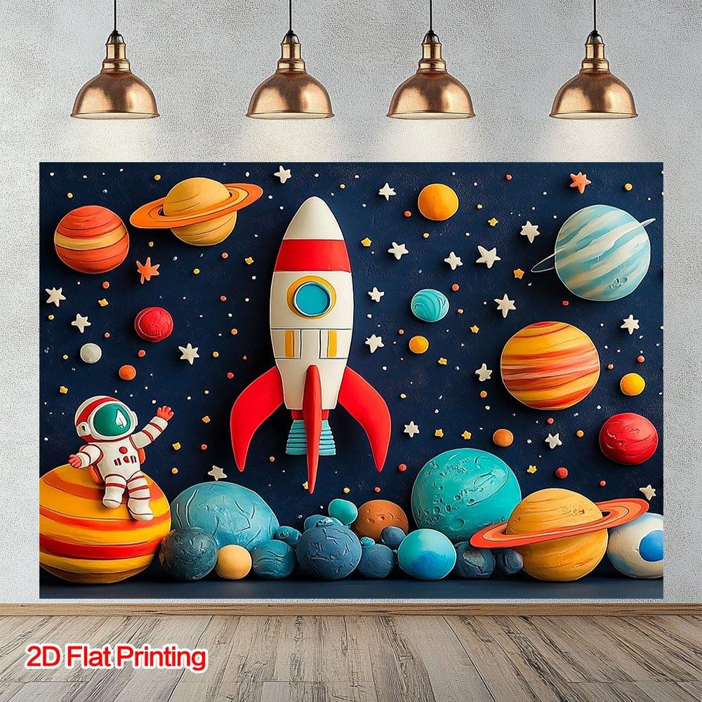 Astronaut Birthday Banner, Rocket, Planet, Space Astronaut, Polyester Decorative Background Cloth, Party Supplies, Home Decoration