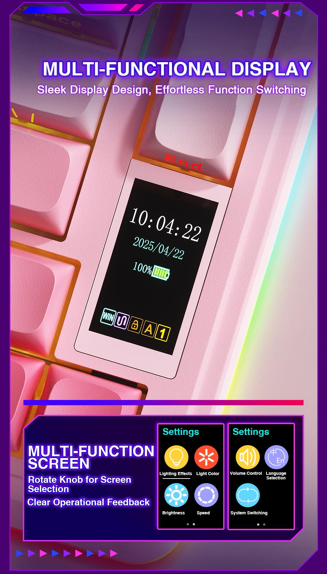 AULA S75 Pro Wireless Mechanical Gaming Keyboard with Screen Knob RGB Rainbow Backlit Tri-Mode 2.4G USB-C Bluetooth5.0 Hot Swappable Gaming Keyboard for Gamers Gaming PC Accessories Creamy Keyboard for PC/Mac/Linux AULA S75 Pro Wireless Mechanical Gaming Keyboard with Screen Knob RGB Rainbow Backlit Tri-Mode 2.4G USB-C Bluetooth5.0 Hot Swappable Gaming Keyboard for Gamers Gaming PC Accessories Creamy Keyboard for PC/Mac/Linux