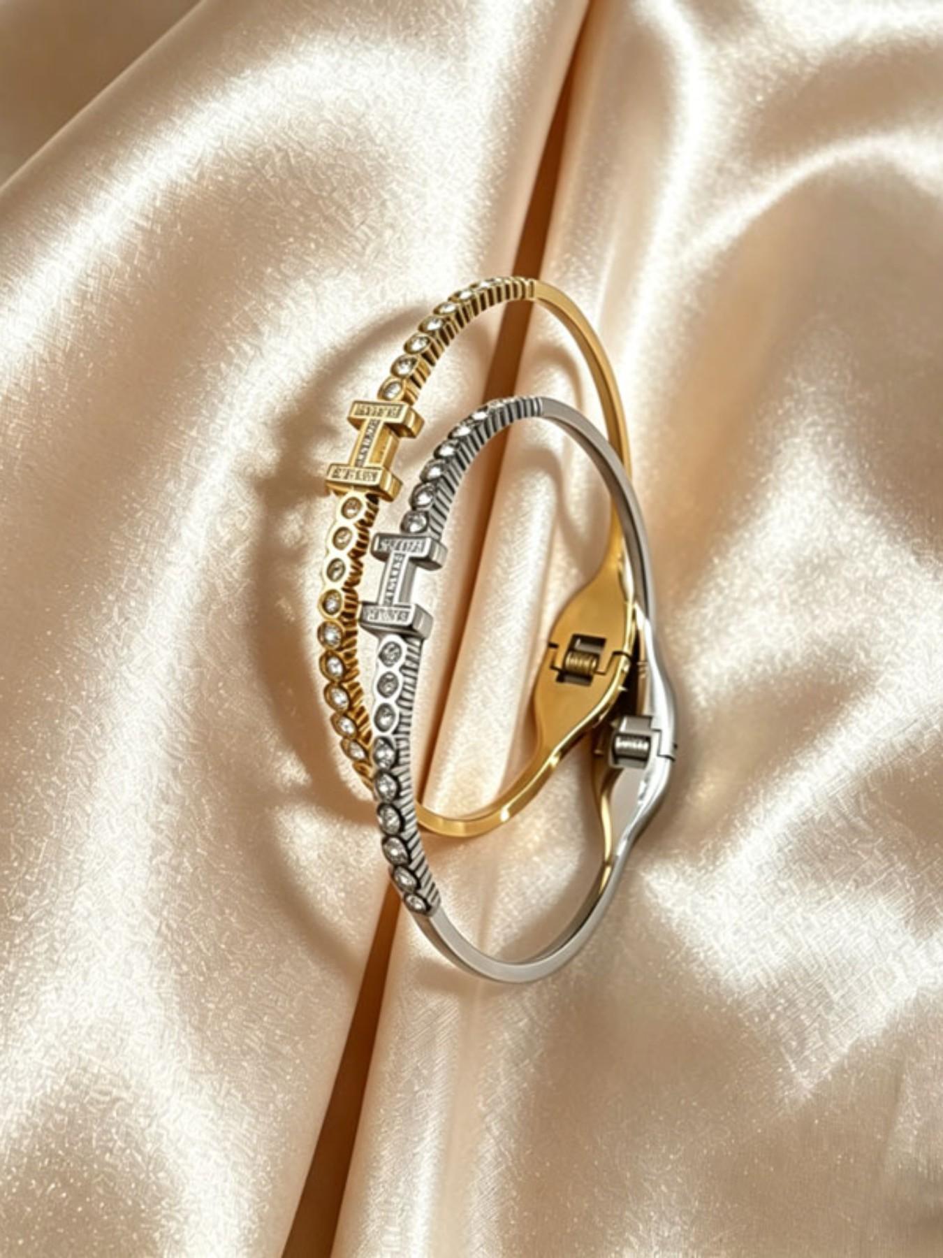Fashion Minimalist Cold Shoulder Bracelet, European H Letter Dual Color Titanium Steel Bangle, Ideal for Women's Daily Wear, Parties, Gifts