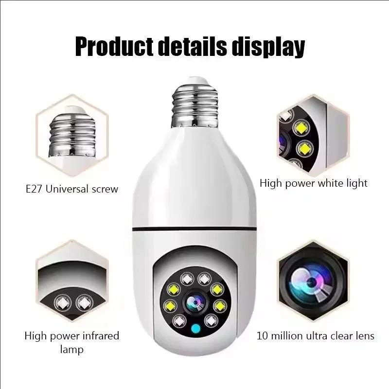 E27 Bulb Full Color Night Vision Auto Human Tracking Zoom Indoor Security Monitor, Wi-Fi Mini Ip Camera for Home Safety