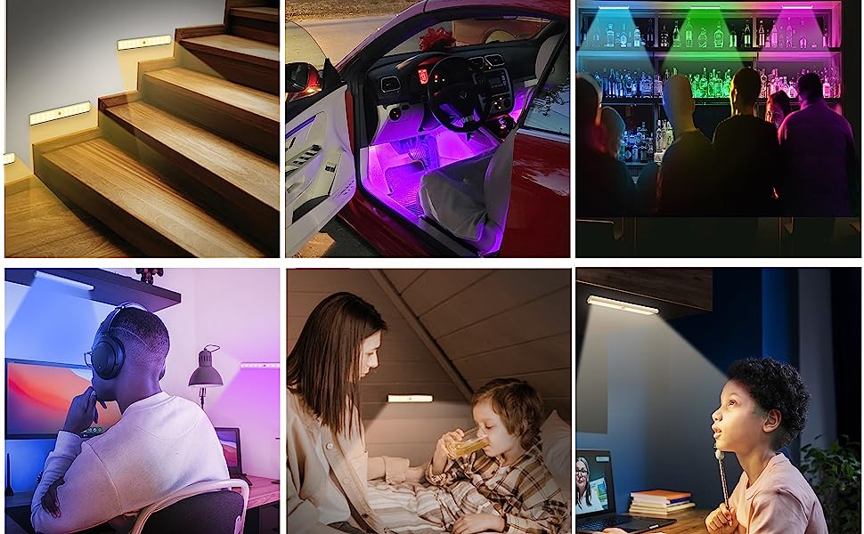 Diomart Under-Cabinet Lighting, Dimmable RGB Stripe 48 LED Stripes with Remote - 15 Color-Changing Nightlight for Home-Shelf, Kitchen, and Pantry. Colorful Backlight