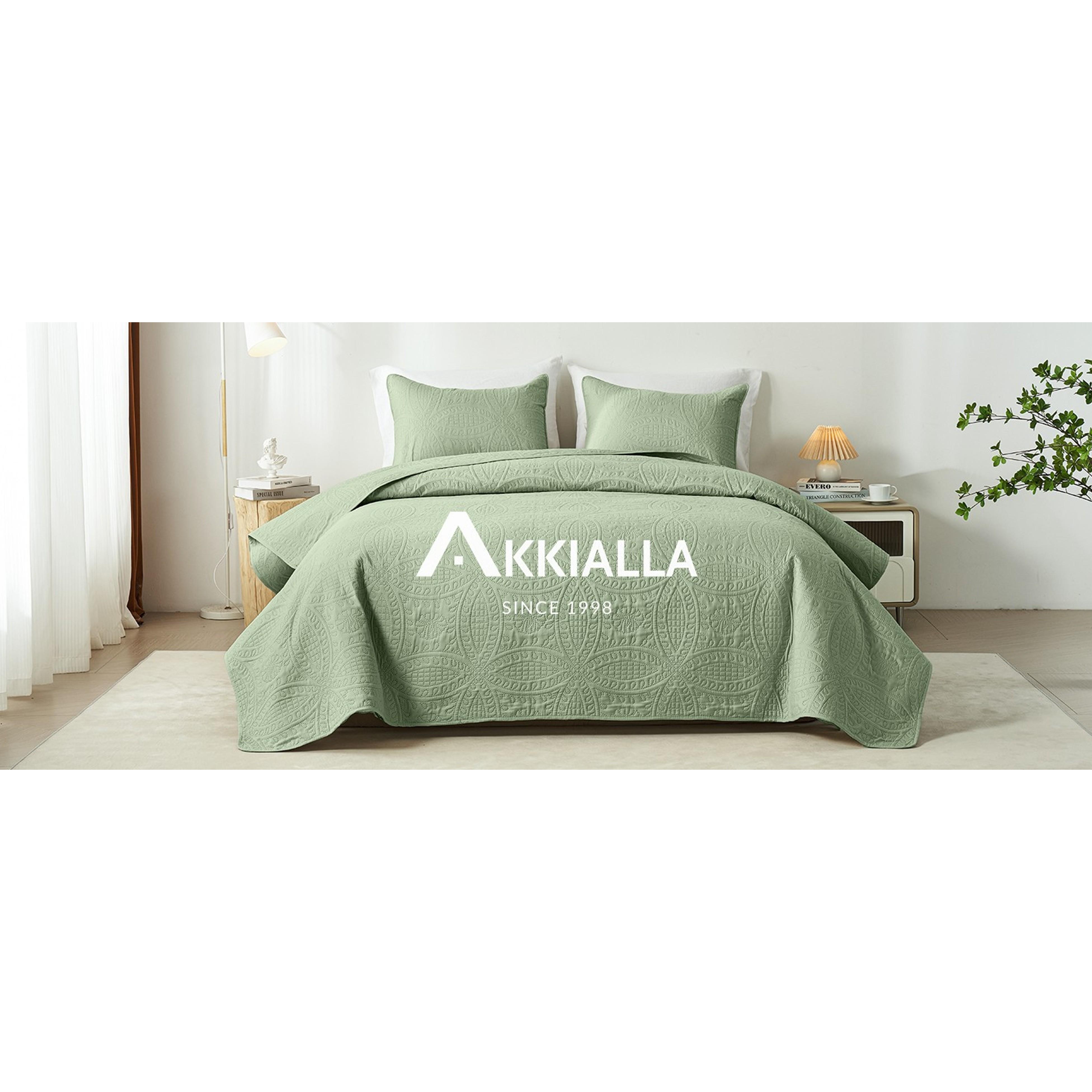 Quilts Queen Size,Sage Green Ultrasonic Full/Queen Quilt Set,Lightweight Soft Bedspread Coverlet,Modern Style Coin Pattern Bed Cover for All Seasons,3 Piece(1 Quilt,2 Pillow Shams)