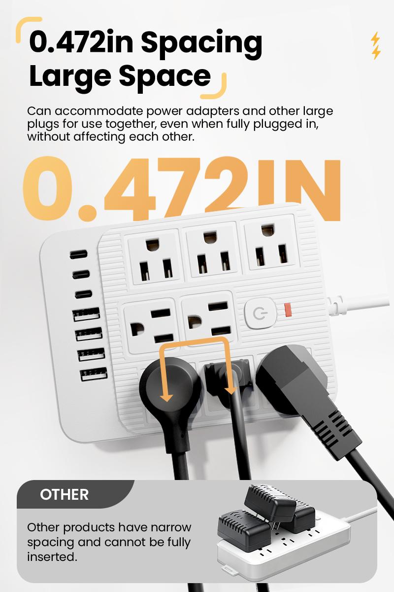 15-in-1 Power Strip with Switch & Surge ProtectionMultifunctional surge protector with 8AC Outlets 4 USB & 3Type-C USB Ports Socket for Office Home and Travel WallOutlet Extender Power Socket Expander electrica loutlet
