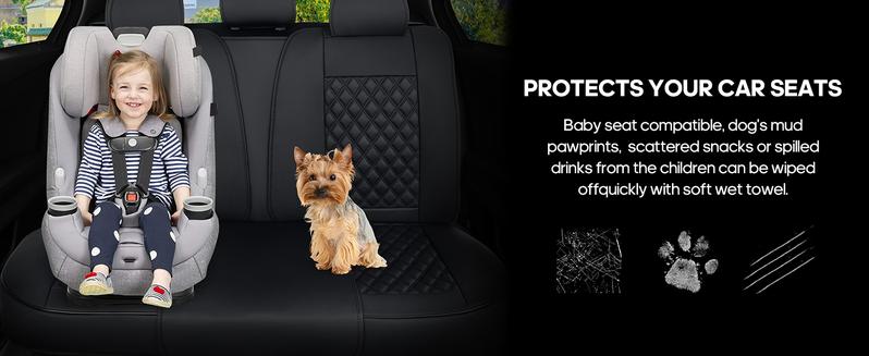 New Luxry Leather Car Seat Covers 5 Pieces, Full Set Universal Seat Covers for Cars, Waterproof Leather Auto Seat Protectorswith Lumbar Support Airbag Compatible, Car Interiors Fit for Most Sedans SUV , Black