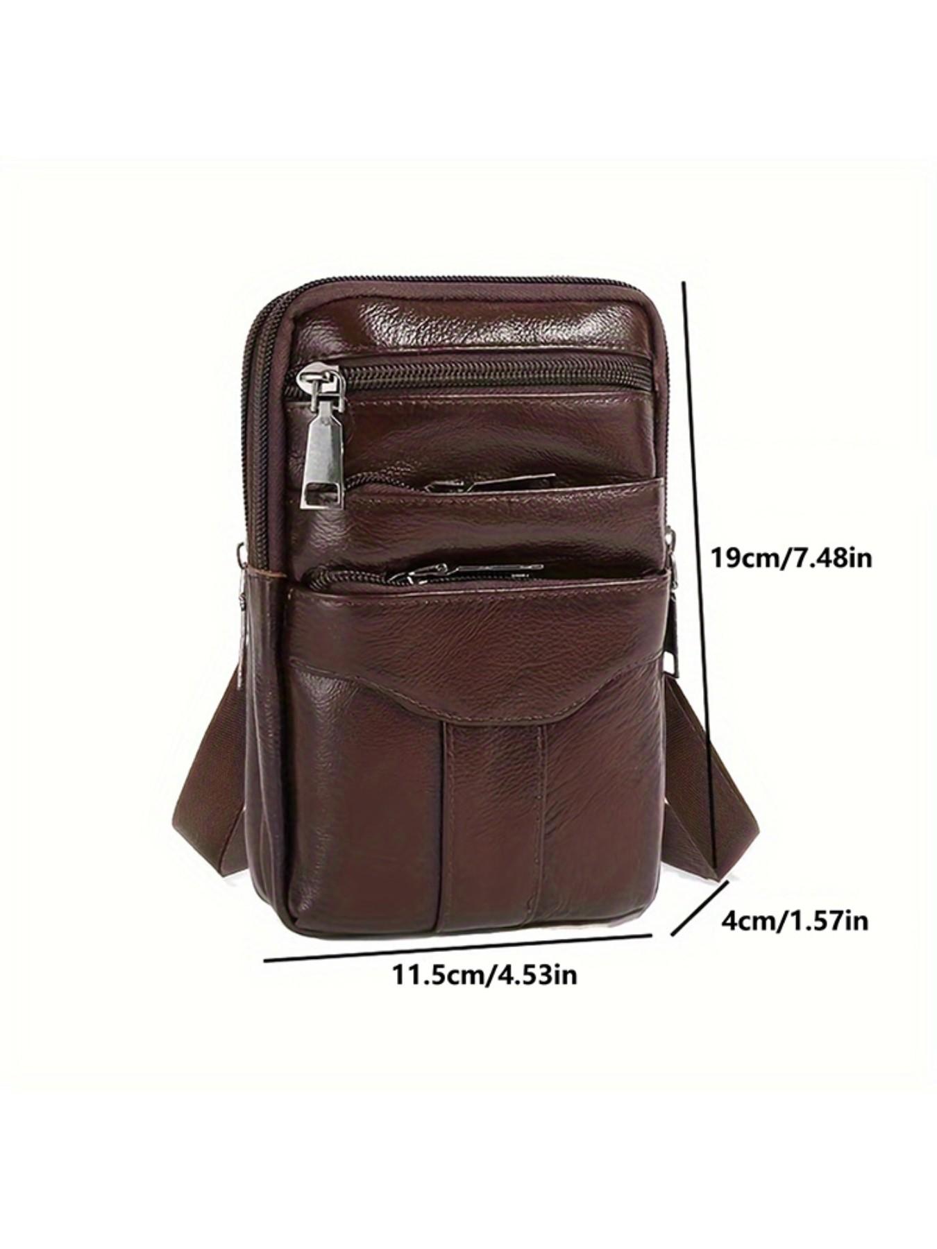 Men's Genuine Leather Phone Waist Bag, Waist Pack, Multi-Zipper Crossbody Belt Pouch, Crossbody Belt Bags, Large Capacity Casual Shoulder Bag, All Seasons Fashion Accessory, Cowhide Belt Bag