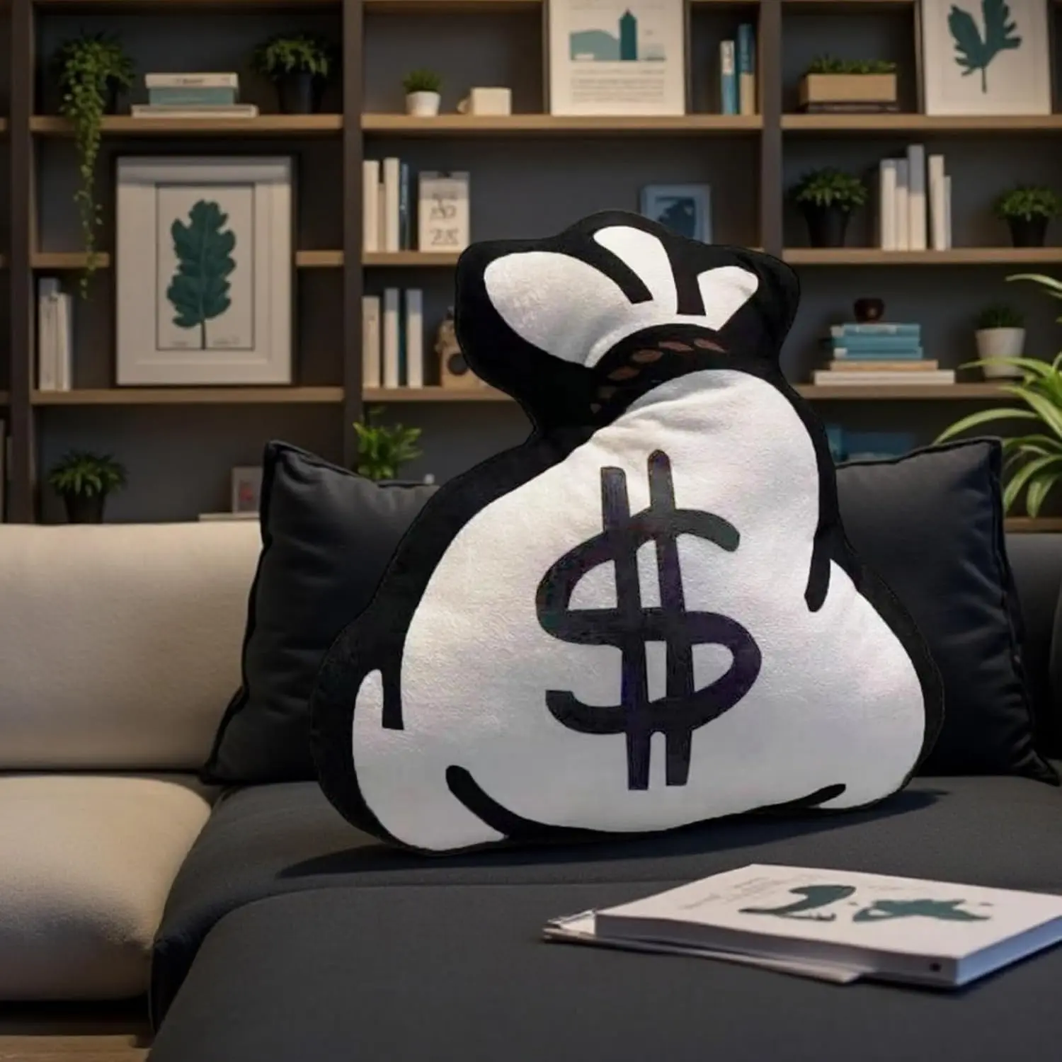 Money Bag Decorative Pillows, Funny Dollar Soft Plush Pillow,22.83in*18.9in Throw Pillow for Living Room Couch Bed Sofa (A)