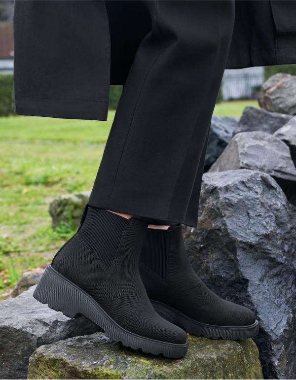 VIVAIA Women's Round-Toe Platform Water Repellent Chunky Wedge Boots-– Lightweight, Stable & Perfect for Travel & Outdoor Wear, Non-slip Boots for Women & Girls, Lug Sole Chelsea Boots Footwear Walking Shoes (Everly)