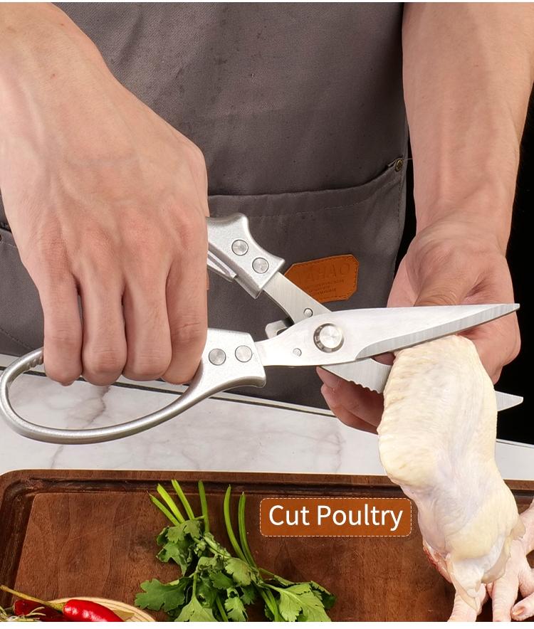 Multi-Functional Chicken Bone Scissor, Stainless Steel Kitchen Shears, Aluminum Handle, Ideal for Meat, Bones, Herbs, Fish, Vegetables