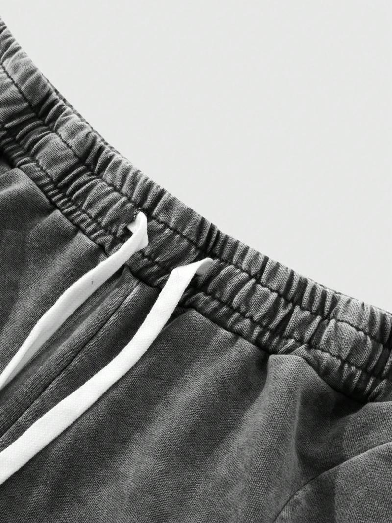 Men's Streetwear Cotton Joggers, Loose Fit Elastic Waist Knit Pants, Washed Fabric with Vintage Details, Casual Fashion for Daily Wear