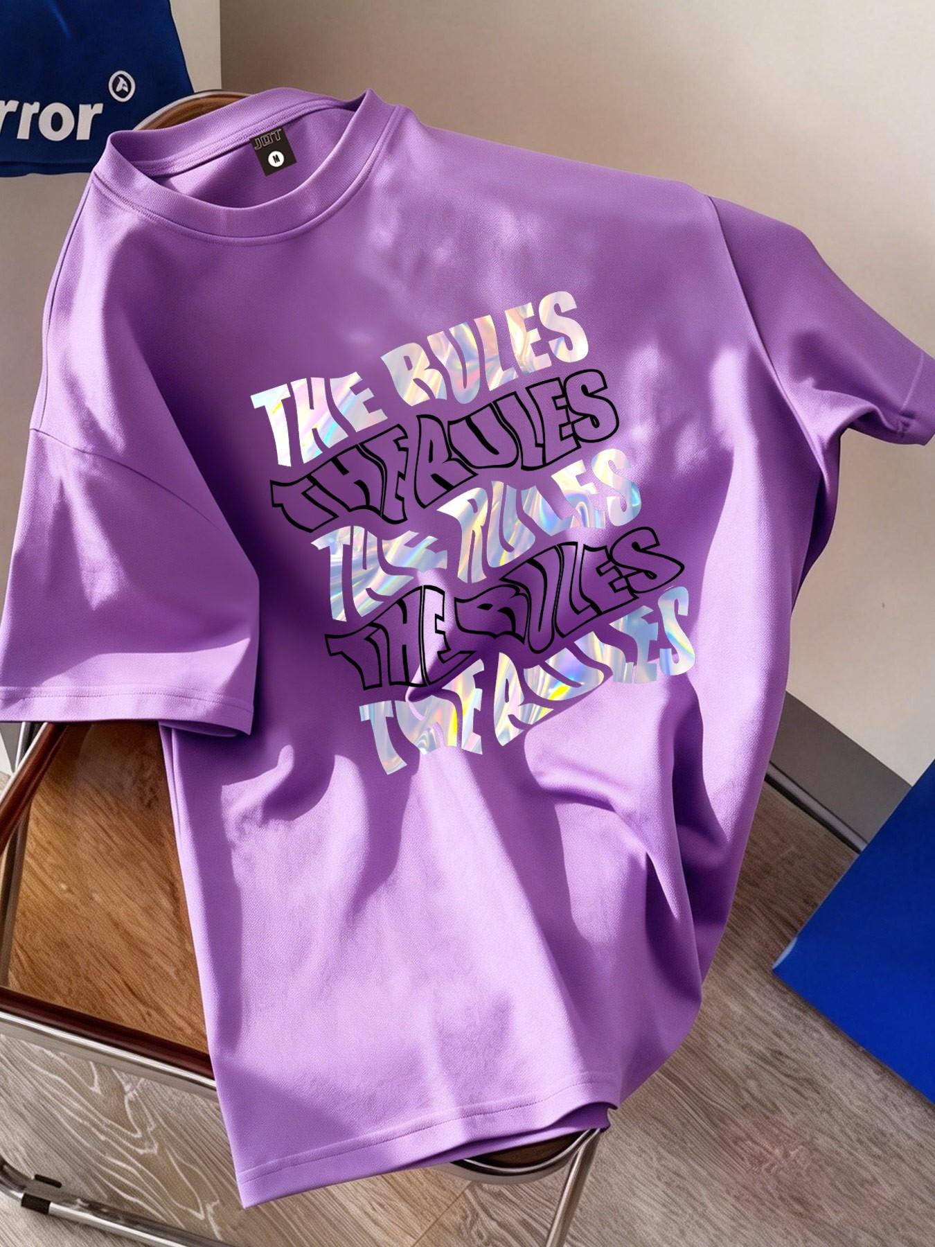 The Rules Laser Y2K Rebel Style Printed T-Shirt, Unisex Oversize Loose Fit, Casual Minimalist Design, Short Sleeve, No Collar, Random Print