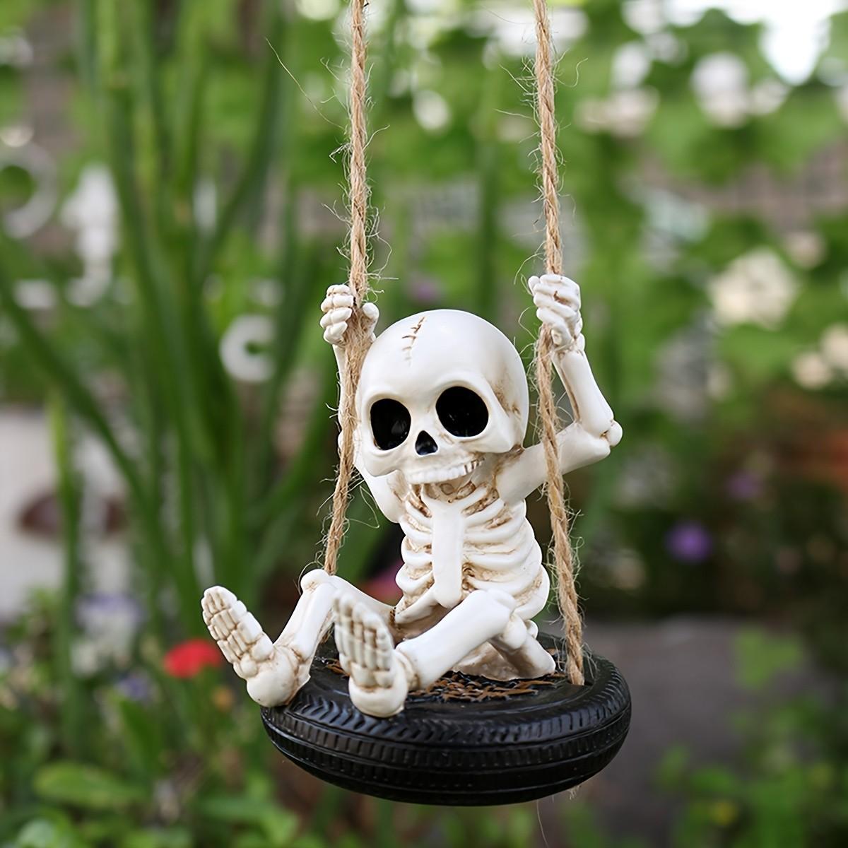 Unique Tire Swing Skull Pendant, Hanging Garden Statue, Halloween Gift, Outdoor Fall Decoration, Tree Hang Decor, Patio Lawn Accent