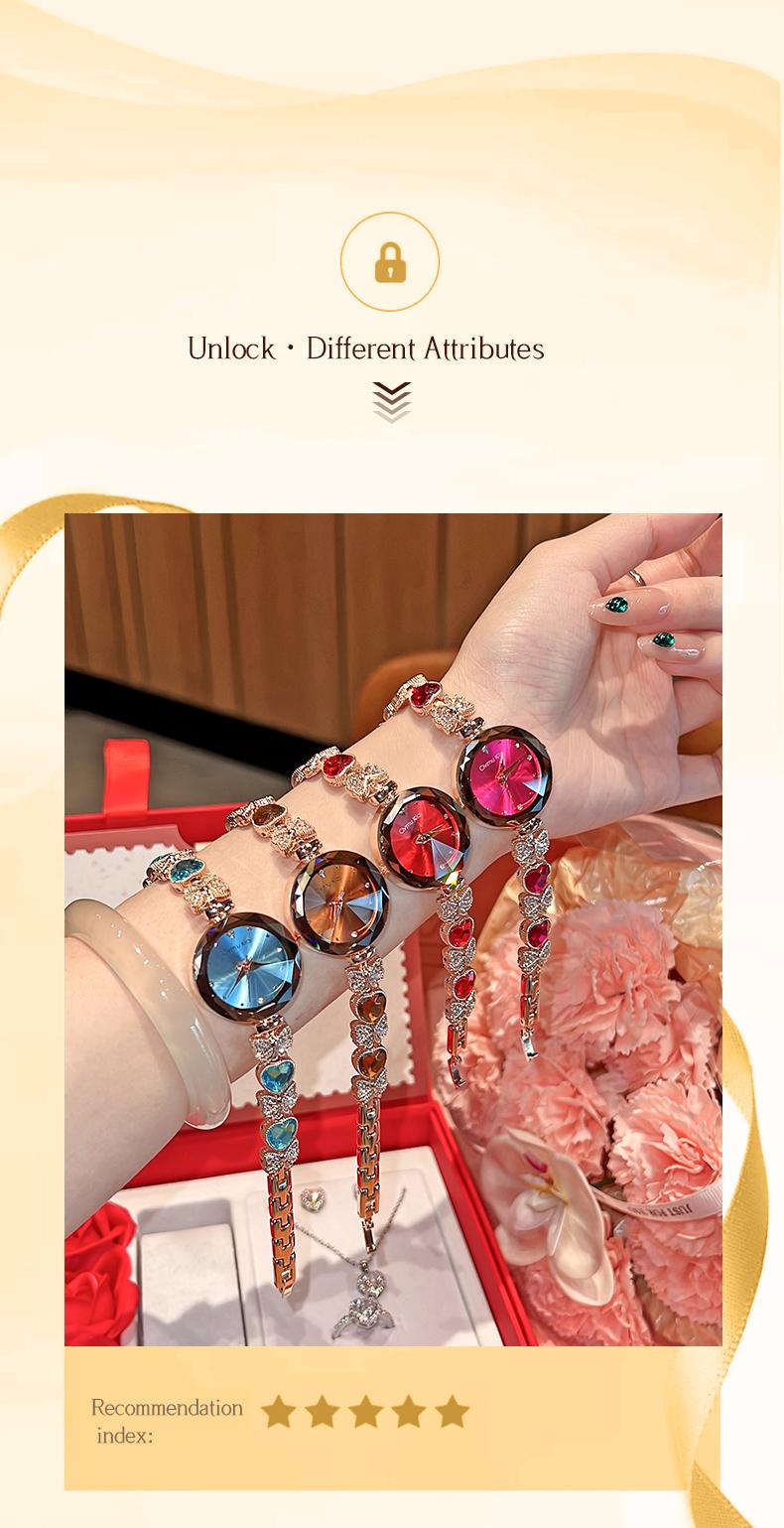 Clvmu Kiai Ladies Elegant Butterfly Watch Bracelet Set with Heart Shaped Gift Box Exquisite Necklace Ring Earrings Fashionable Jewelry for Women Perfect Festival Gift Baby G Rhinestone Wristwatch