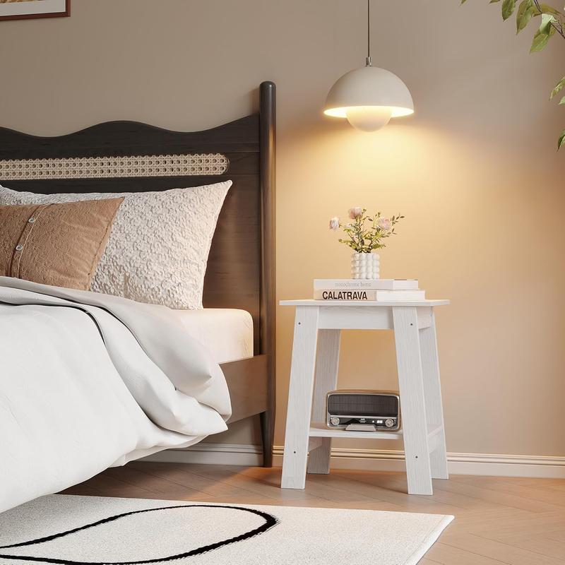 1-Piece Side Table Set with 2-Tier Storage Shelf, Narrow Small End Tables for Bedroom, Living Room, Entryway, Space-Saving Rustic Design