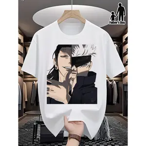 Gojo and Geto Black & White Anime Graphic T-Shirt - Short Sleeve Crew Neck Tee with Iconic Character Design, Regular Fit Casual Shirt for Men & Women