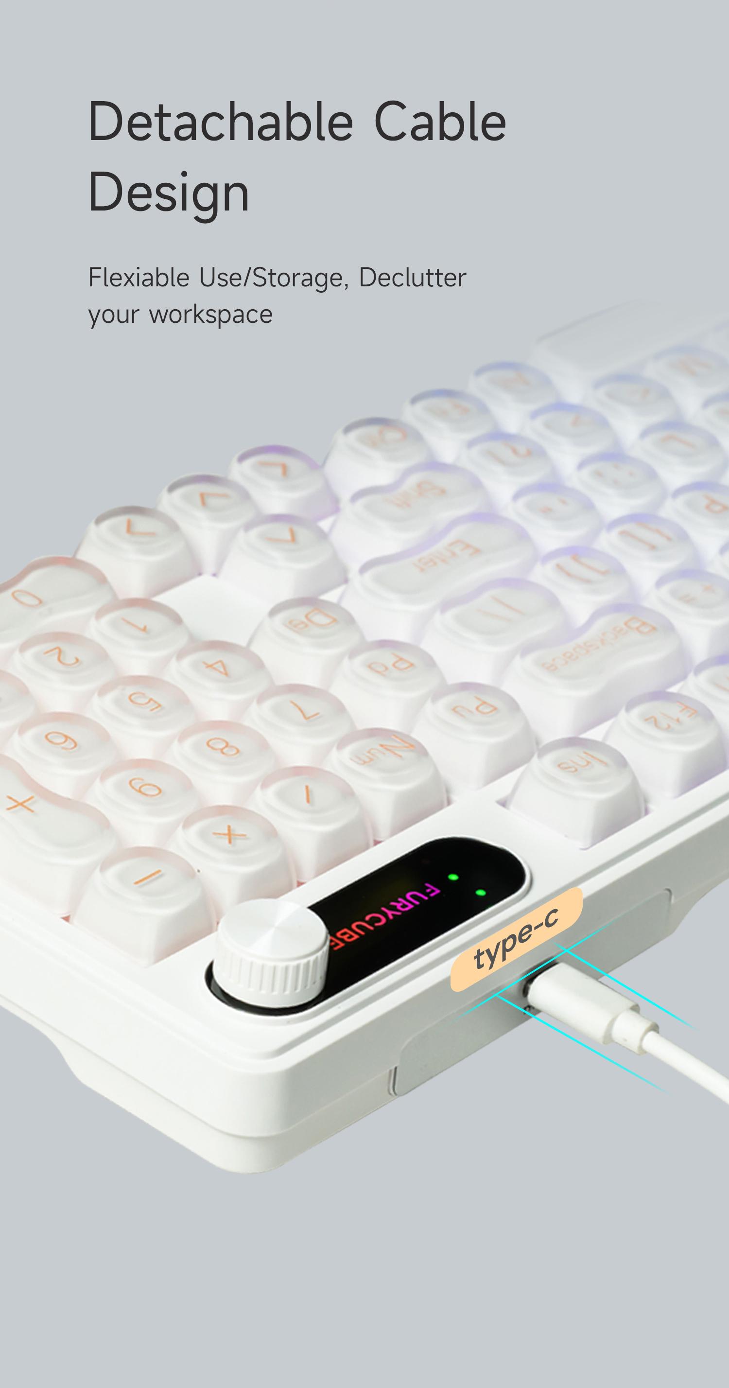 FURYCUBE IP98 Wired | Wireless Keyboard Gradient PBT Keycaps Side-Engraved Backlit Letters Smart Knob Gasket Structure Waterproof RGB Lighting Durable Double-Shot Keycaps Anti-Oil Matte Texture Membrane Keyboard Office Silent