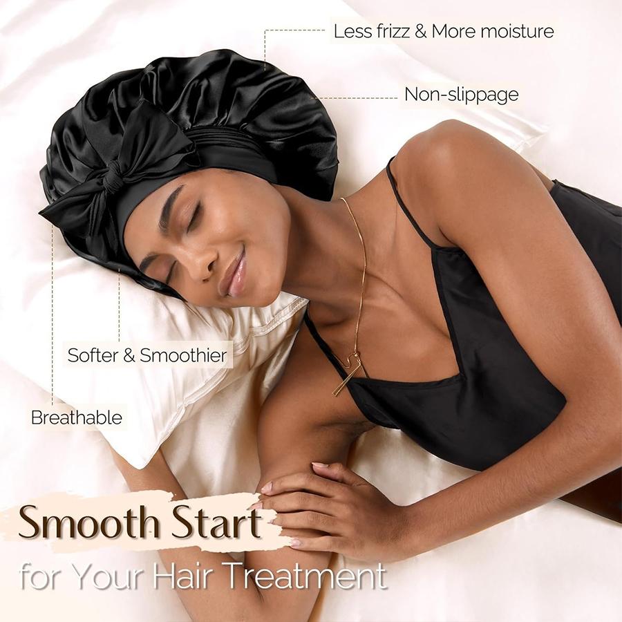 Double Layer Satin Bonnet, Soft and Breathable Hair Care Bonnet,Adjustable Night Sleeping Cap,Heatless Styling Tool for Women, Hair Care Wrap