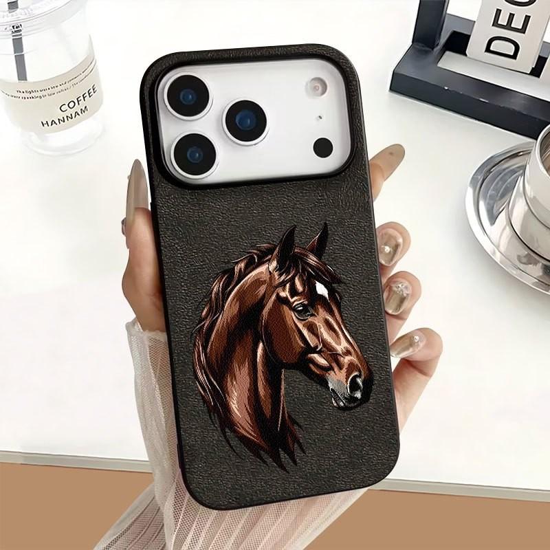 Creative Horse Pattern Shockproof Phone Case for iPhone 15/15 Plus/15 Pro/15 Pro Max/11-16 Promax, Leather Design Gift for Family/girlfriend