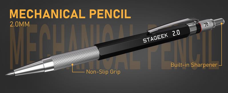 STAGEEK 34 Pack Carpenter Pencil Set with Sharpener, Mechanical Carpenter Pencils with Deep Hole Long-Nib Marker Pens, Carbide Scribe Tool & Construction Pencils for Architect Woodworking with Case