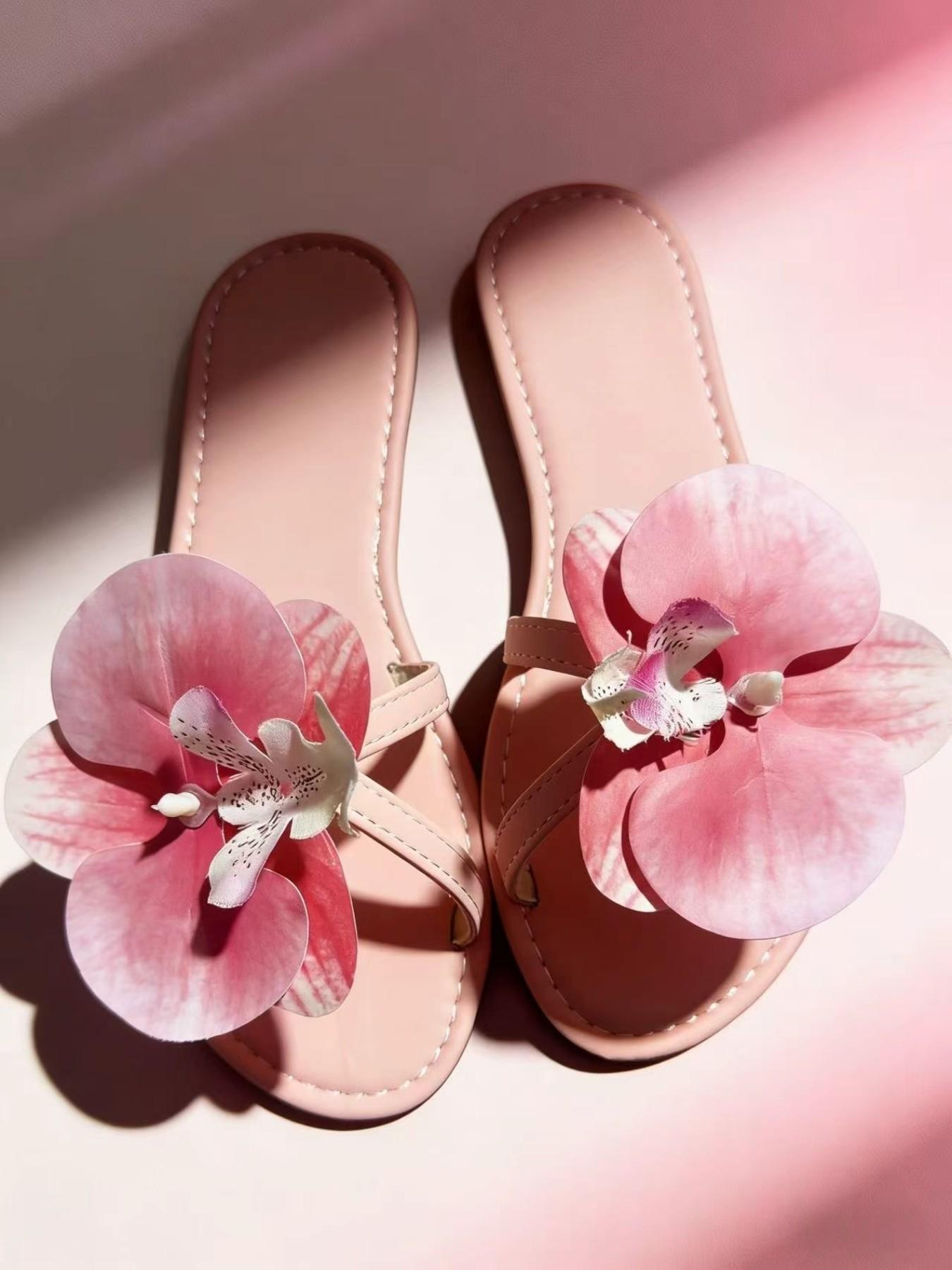 Women's Butterfly Orchid Flower Sandals, Summer Floral Beach Flip Flops, Cute Vacation Slippers, Comfortable and Stylish Footwear