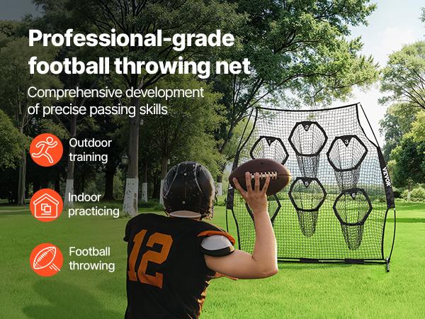 VEVOR 8x 8 ft Football Trainer Throwing Net, Training Throwing Target Practice Net with 6 Target Pockets, Knotless Net Includes Straps and Portable Carry Case, Improve QB Throwing Accuracy, Black
