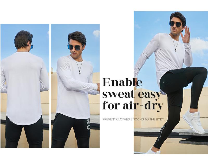 JMIERR Mens 3 Pack Cotton Hipster Hip Hop Longline Crewneck Sport T-Shirt, Menswear Casual Top for Outdoor Daily Wear