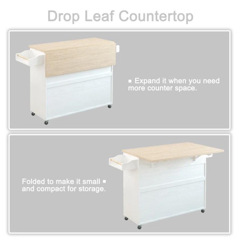 【Drop-Leaf & Drawer】 IRONCK Rolling Kitchen Island Serving Cart on Wheels with Wine Rack, Microwave Rack, Drawer, Shelves, Spice Rack & Cup Hangers for Kitchen Use