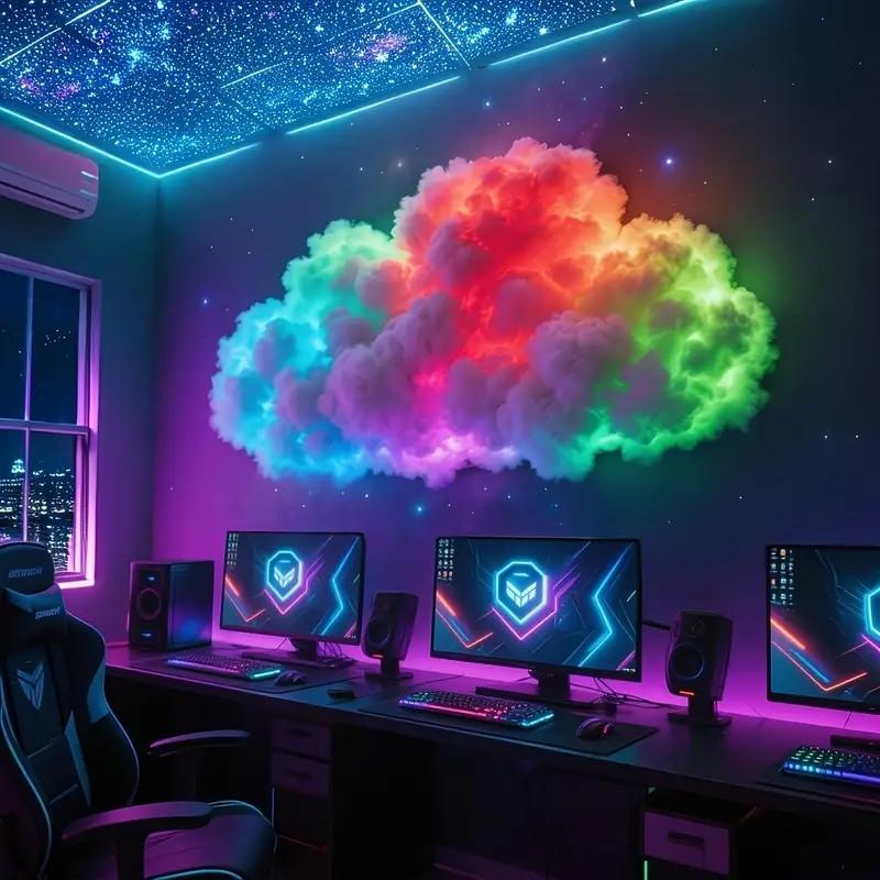 🎄Smart 3D Cloud LED Light | Color Changing & Music Sync Lights | Room Decor for Christmas, Halloween | USB Powered Family DIY Fun✨