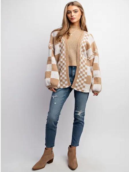 Plus Size Women's Plaid Patchwork Knit Dress, Casual Loose-Fitting V Neck Sweater, Fall & Winter Fashion, Thick Fabric, Knitwear