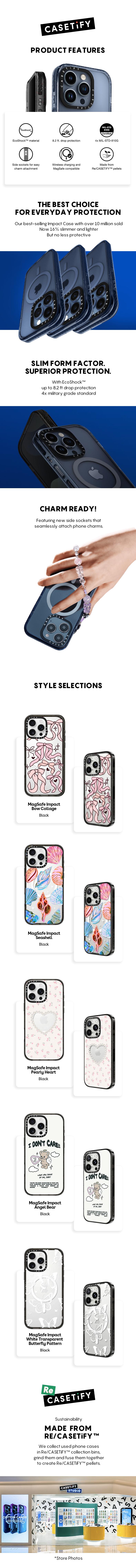 CASETiFY Pearly Heart Collection with MagSafe Impact iPhone Cases for iPhone 16/15/14 Series [Compatible with Magsafe] - Black