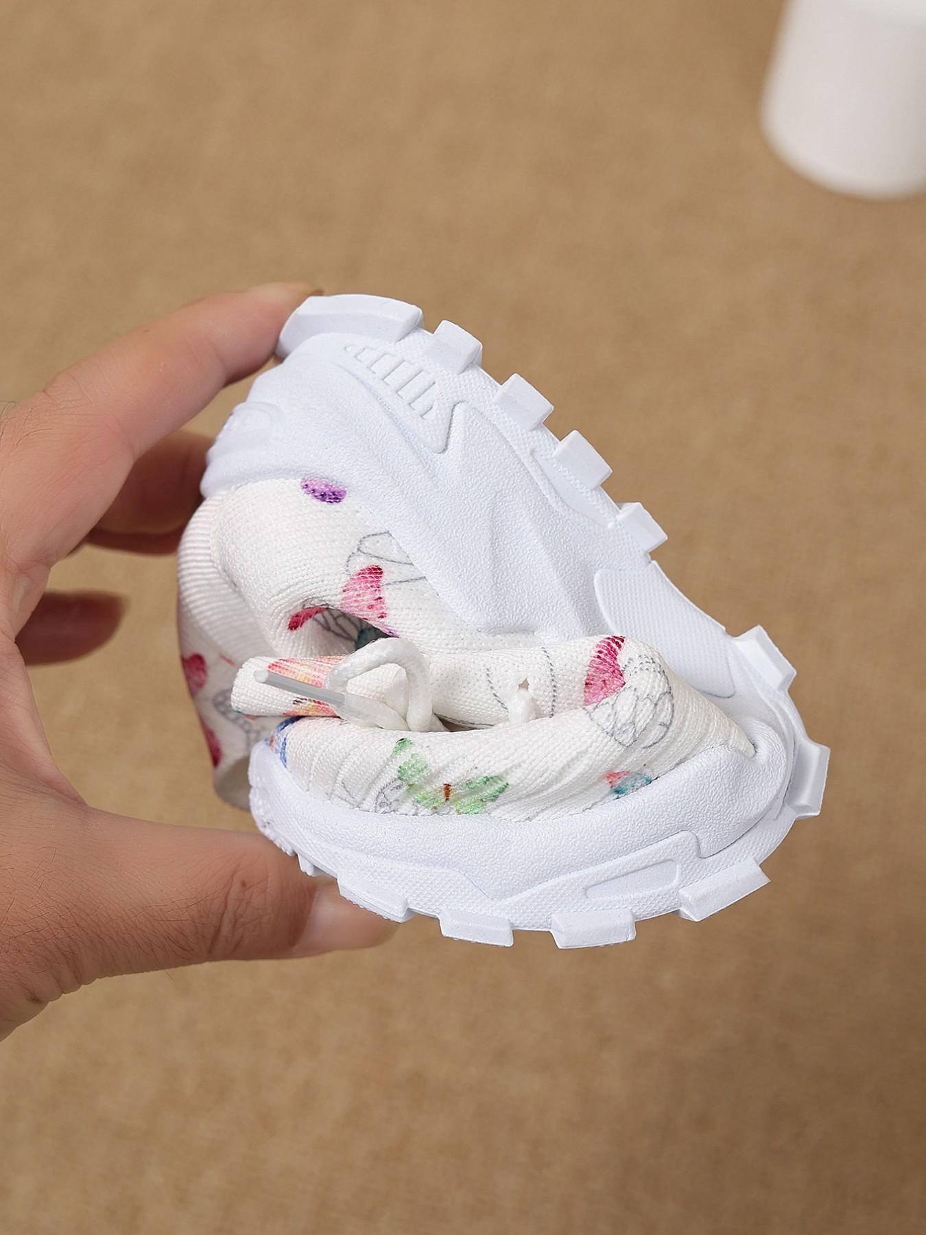 Girls' Spring & Fall Fashion Sneakers, Soft Anti-Slip Comfortable Lightweight Breathable Easy Wear, Elegant Butterfly Pattern Outdoor Shoes