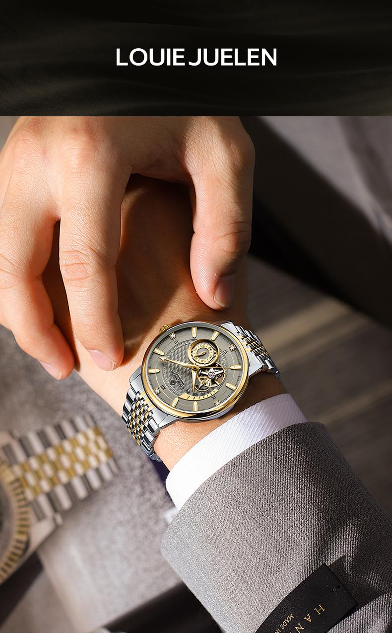 LOUIEJUELEN Aviator Series Men's Swiss Automatic Skeleton Watch - 42mm Stainless Steel Chronograph with Sapphire Crystal, Water-Resistant & Shockproof, Luminous Dial for Business & Casual Occasions LOUIEJUELEN Aviator Series Men's Swiss Automatic Skeleton Watch - 42mm Stainless Steel Chronograph with Sapphire Crystal, Water-Resistant & Shockproof, Luminous Dial for Business & Casual Occasions