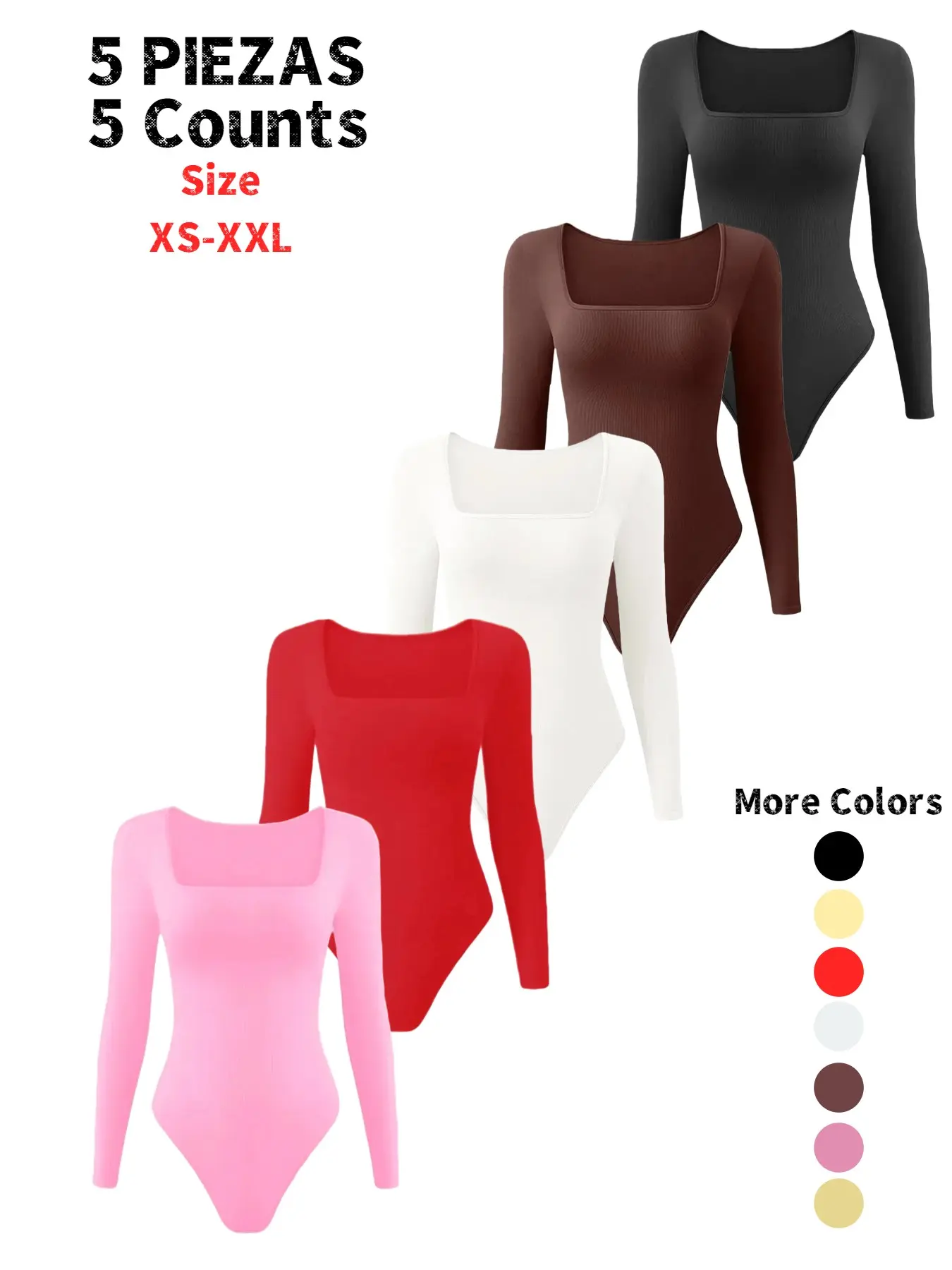 Women's Solid Color Long Sleeve Shapewear, Thong Shapewear, Bodysuit, Square Neck Slimming Tummy Control, Women's Underwear and Shapewear, Elastic Tummy Control