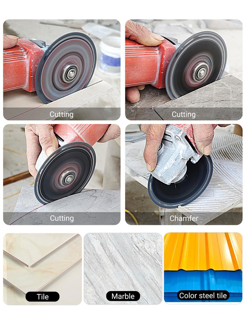 LOZLIN 3PCS 4.5" Multi-functional Diamond Tile Cutting Blades - Ultra-Thin Dry Cutting Dics for Marble, Tile, Ceramic, Metal  - Angle Grinder Saw Blades