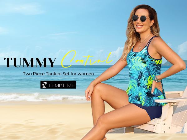 Tempt Me Tankini Swimsuits with Shorts - Two Piece Tummy Control Flowy Bathing Suits Top with Two Pockets Boy Shorts Tempt Me Tankini Swimsuits with Shorts - Two Piece Tummy Control Flowy Bathing Suits Top with Two Pockets Boy Shorts