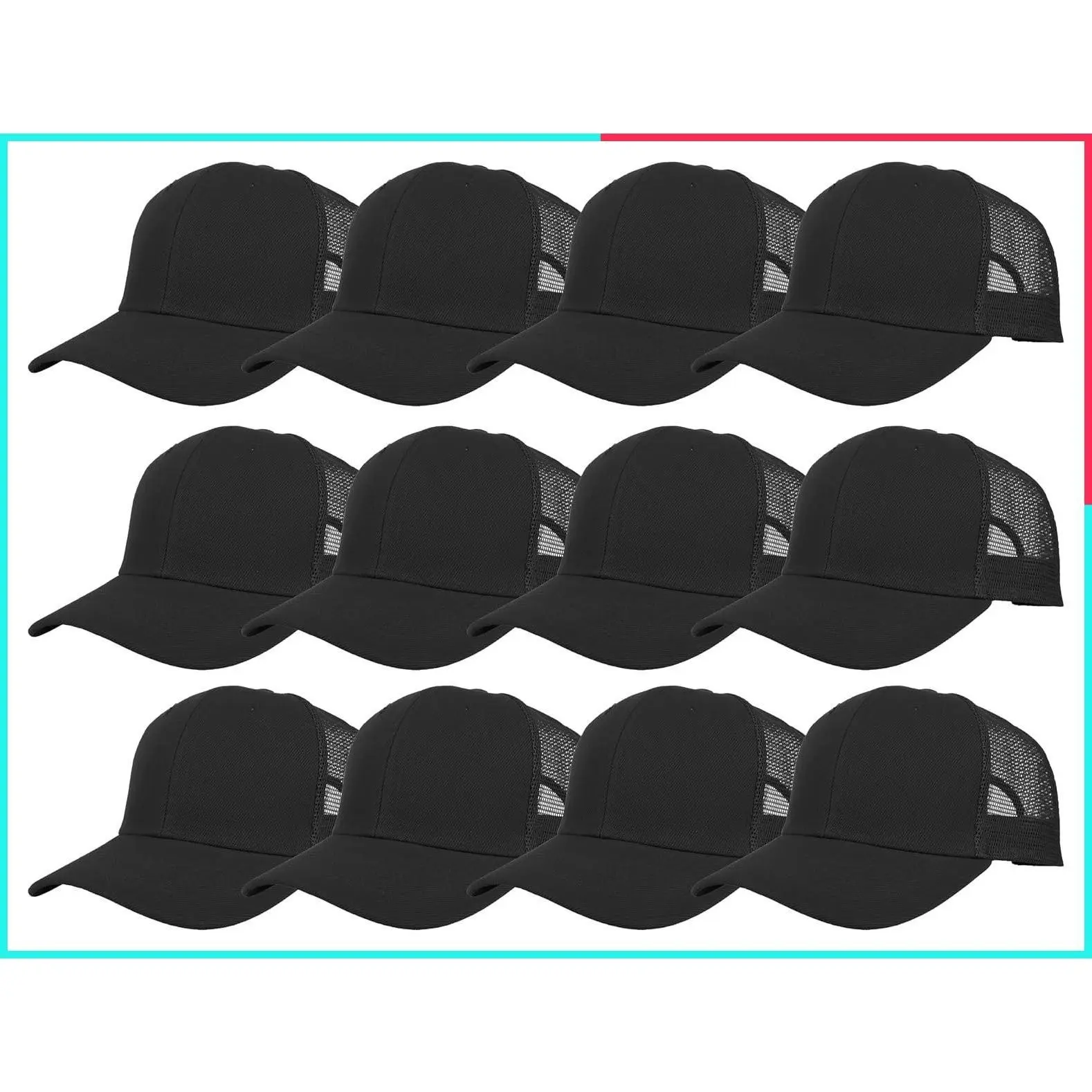 12 Pack Structured Mesh Trucker Hats - Classic Baseball Cap Style with Breathable Ventilated Back, Wholesale Lot
