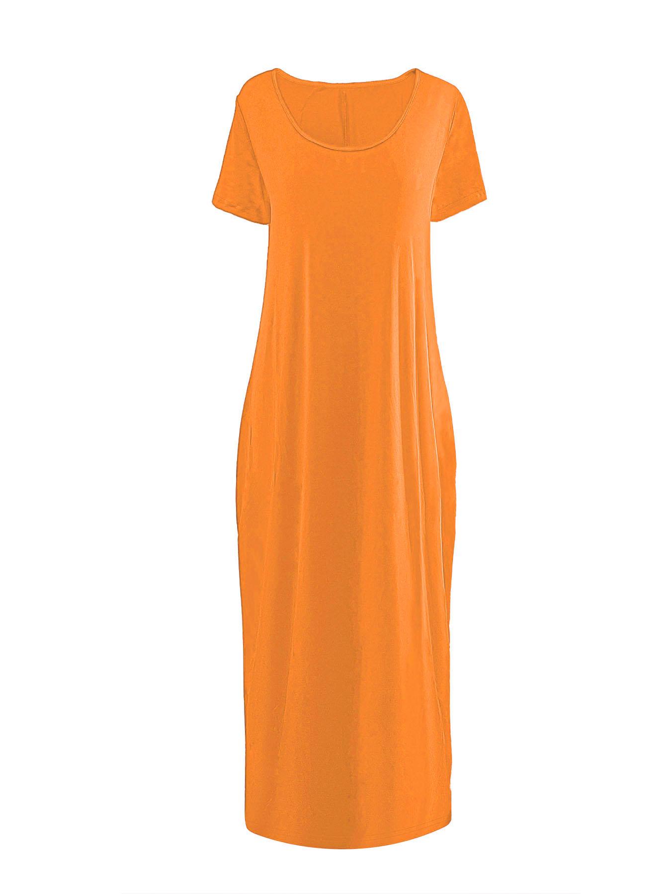 Plus Size Round Neck Short Sleeve Maxi Dress, Loose Flowy Hem, Curvy Friendly Long Dress