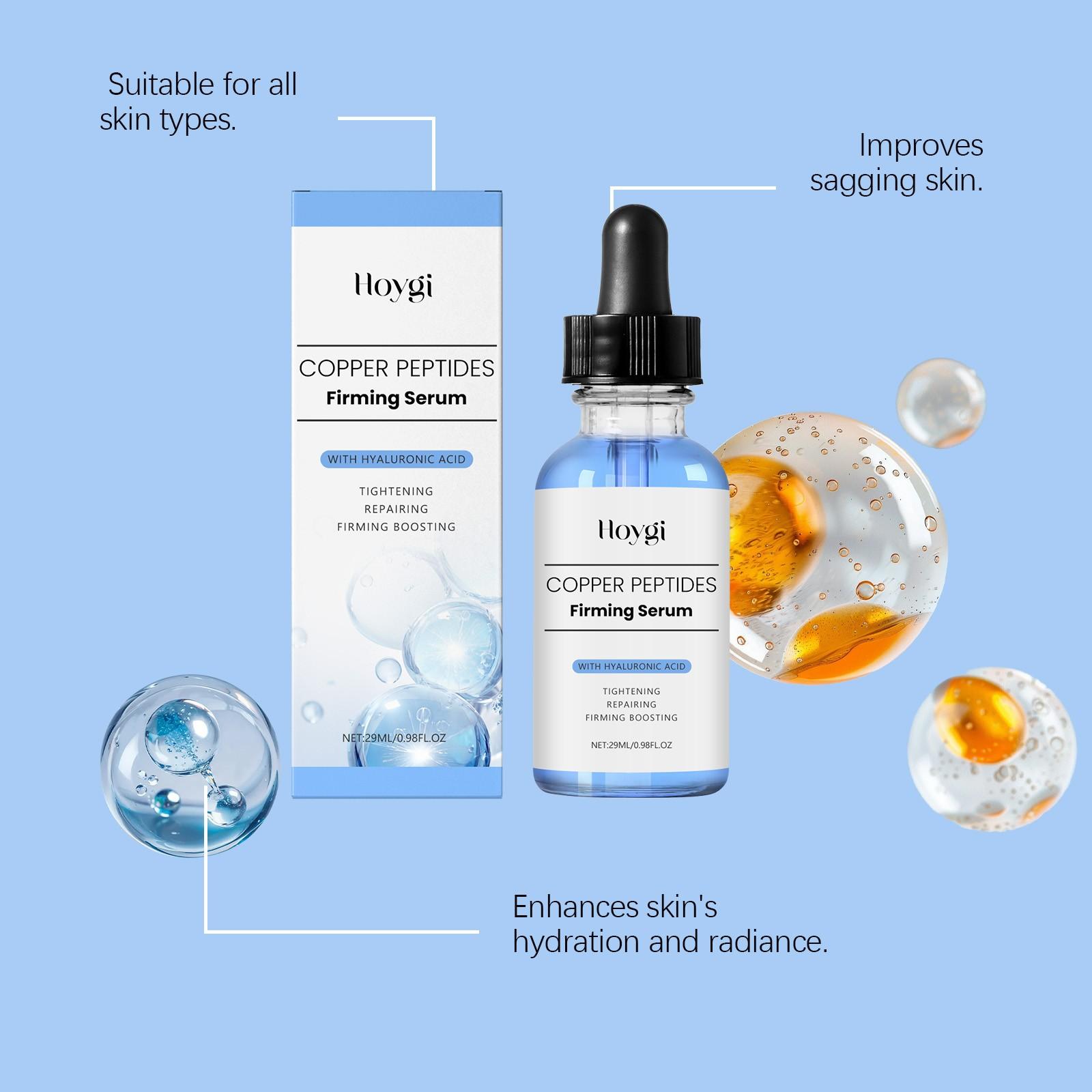 Copper peptide facial moisturizing essence, containing hyaluronic acid, 30ml moisturizing, firming, smoothing and brightening essence, makes skin smooth and young, suitable for all skin types