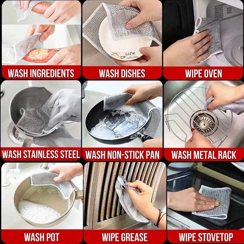 10 Count Non-Scratch Wire Dishcloth, Reusable 2-Layer Metal Scrubber for Wet & Dry Kitchen Cleaning , Cookware, Sinks, Dishes & Cooktops Wipe