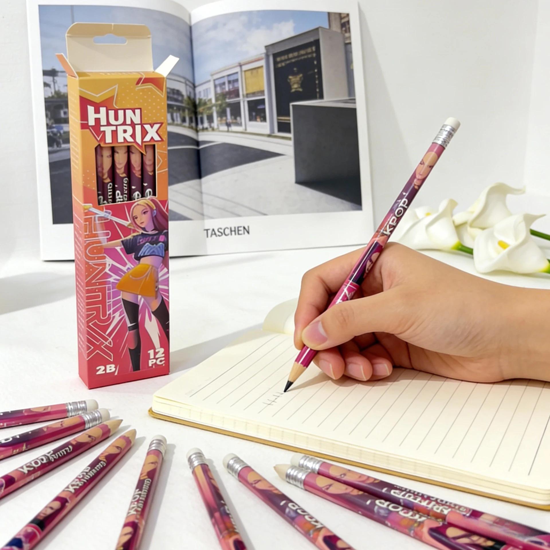 12Pcs/Set Witch Hunting Team Cartoon Pencils Cute Black Wood Pencils Festival Stationery Gift for Kids