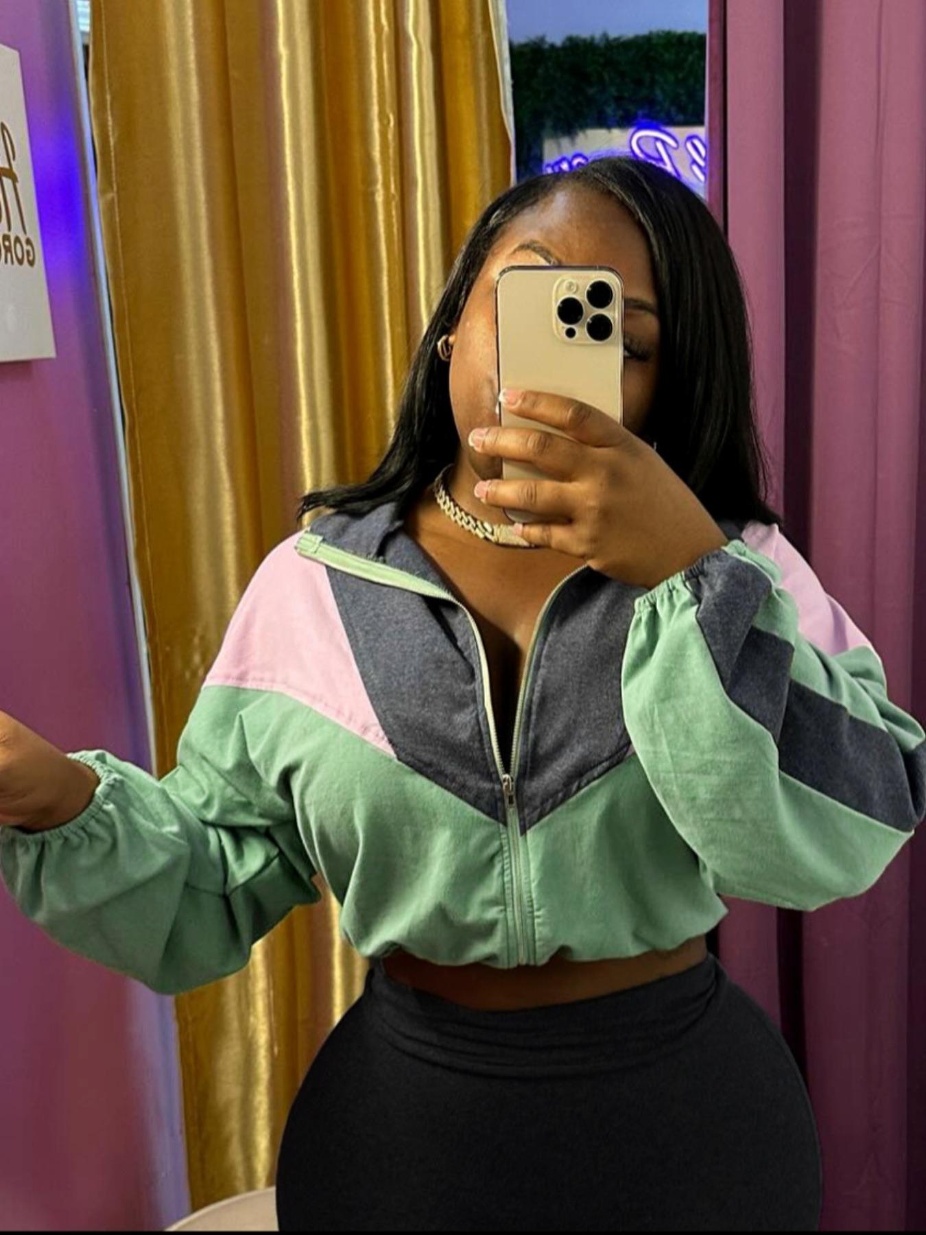 No Pants Included, Women's Patchwork Casual Long Sleeve Jacket, Zipper Drawstring Sportswear, Fitted All Seasons Outerwear, Athletic Jackets, Zip Up Jackets