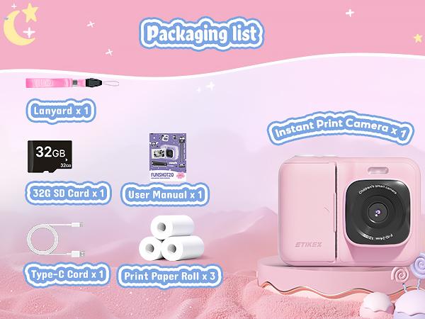 Instant Print Camera for Kids, HD Digital Camera, Christmas Birthday Gifts for Kids, Portable Toy Camera with 32GB SD Card & 3 Rolls Printing Paper,