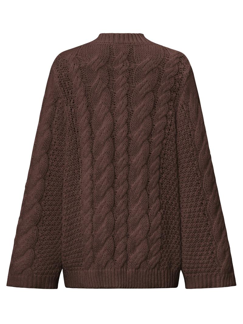 Women's Casual Plain Color Loose-Fit Sweater, Round Neck Long Sleeve Knitwear for Fall and Winter Daily Wear