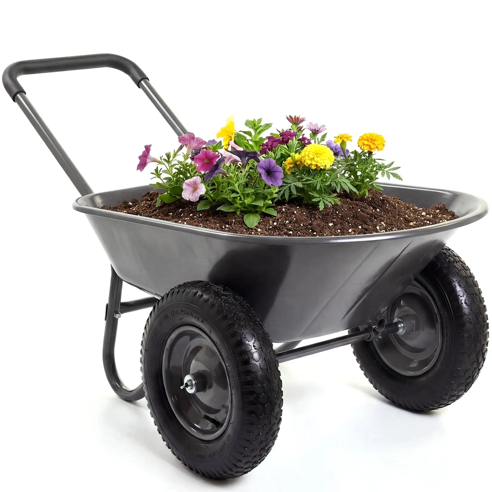 Wheelbarrow Garden Cart, Heavy Duty Home Utility, Dual-Wheel Home Garden Yard Utility Wheelbarrow Cart with Built-in Stand