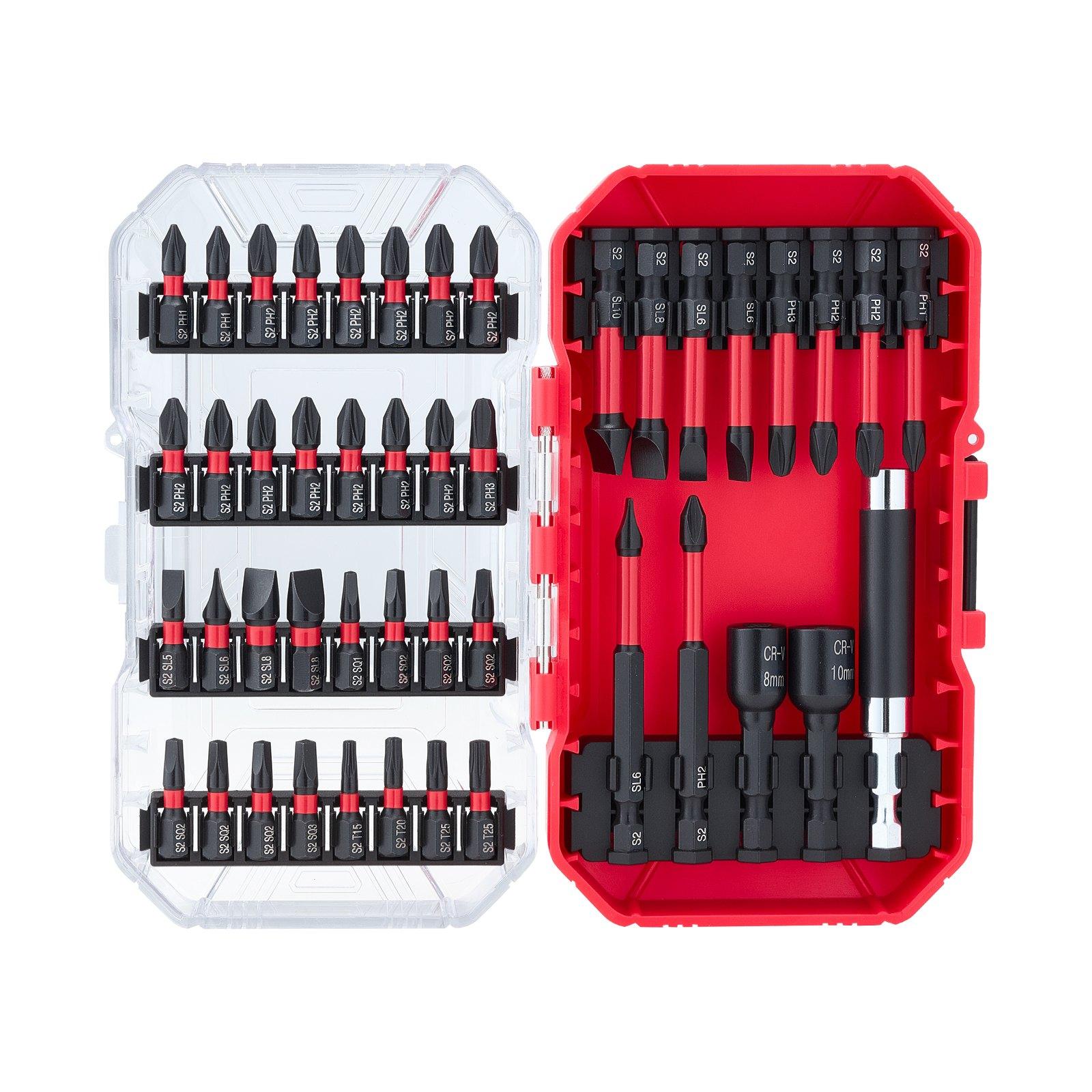 【DealsForYouDays】VEVOR 45-Piece High-Strength S2 Steel Magnetic Screwdriver Bits Set, with Magnetic Tip, Extension Rod, Transparent Storage Case - Rustproof Blackened Finish, Phillips, Slotted, Square, Torx Bits, Hex Nut Sockets, 45-Piece Kit, High-Streng