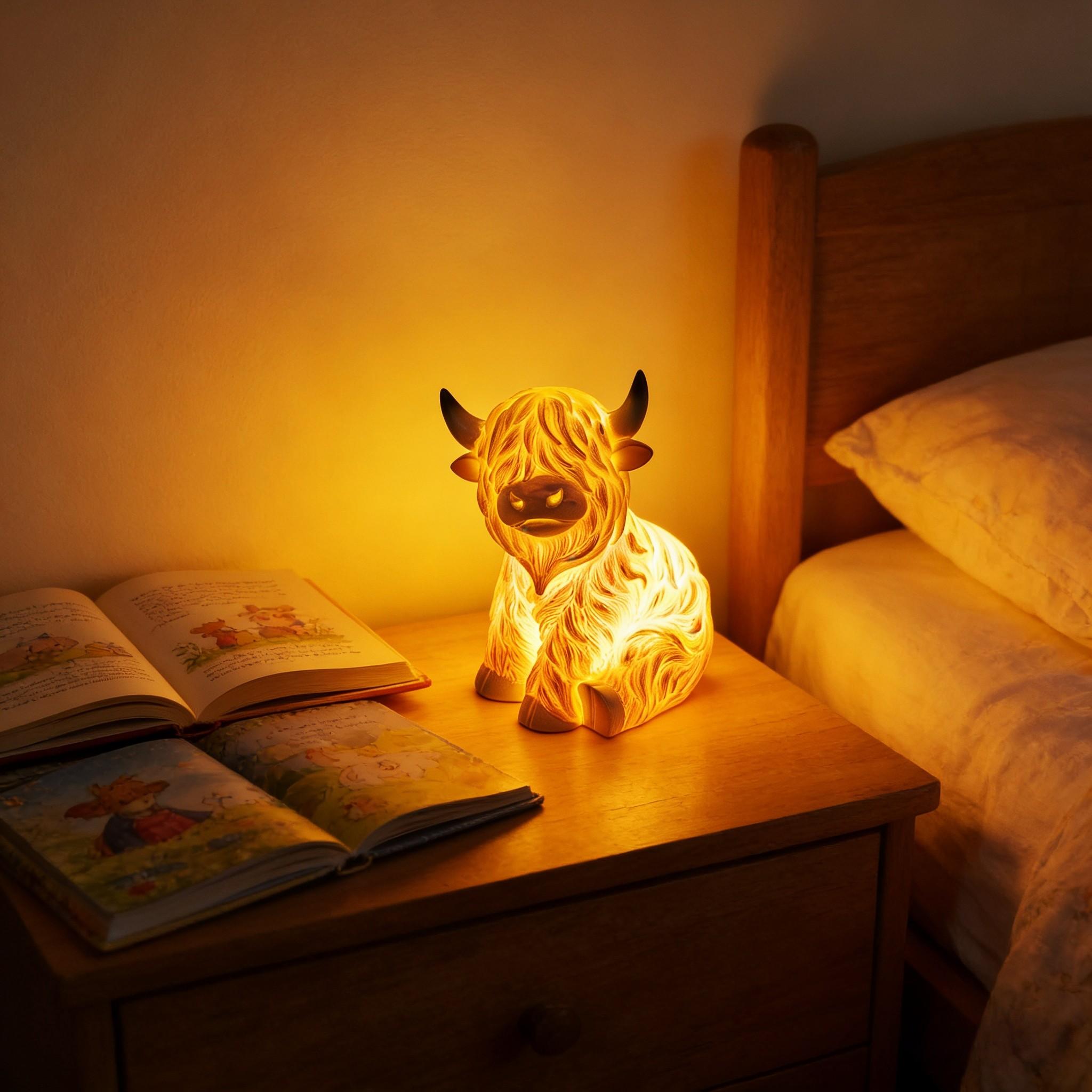 Highland Cow Decorative Lamp, Resin Table Lamp, Rustic Western Farmhouse Style Decor, Unique Home Lighting for Country-Themed Interiors