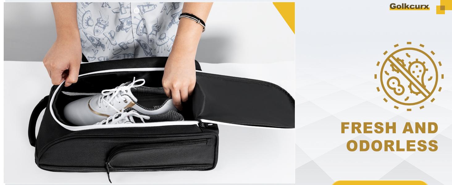Golf Shoe Bag for Travel Zippered Sport Shoe Carrier Bags with Side Accessory Pockets for Socks, Tees, Golf Balls