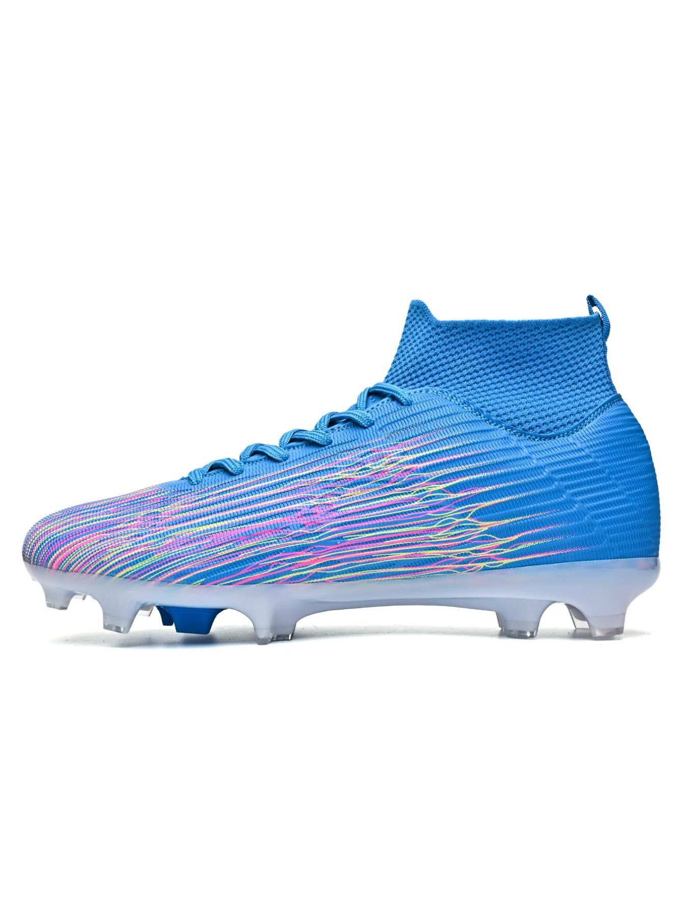 Men's High-Top Soccer Shoes, Football Cleats, Training Soccer Boots, Leather & Mesh, Breathable, Anti-Slip, Lightweight, Fashionable, Ideal for Training & Outdoor Activities