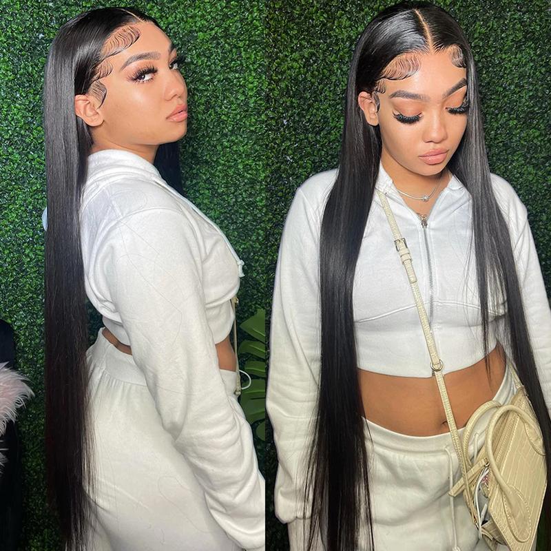 Pizazz Hair 28 30 inch Straight Human Hair Wigs Pre bleached Knots 13x6 HD Transparent Lace Front Wigs Pre plucked Hair Line With Baby Hair